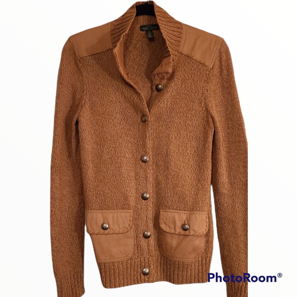Ralph Lauren Woman's Cardigan Sweater, Brown Tweed, size M
